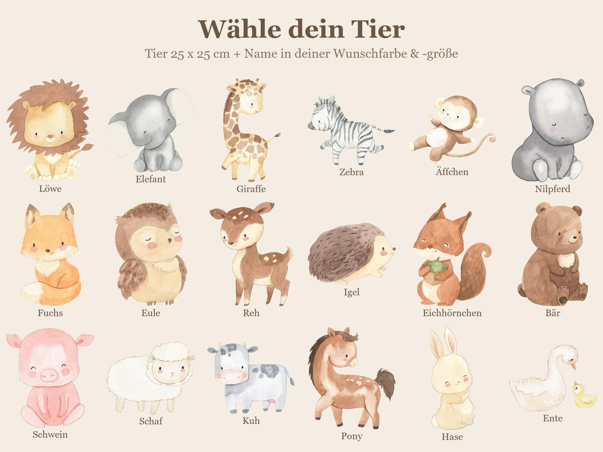 Wandsticker Name mit Tier personalisiert