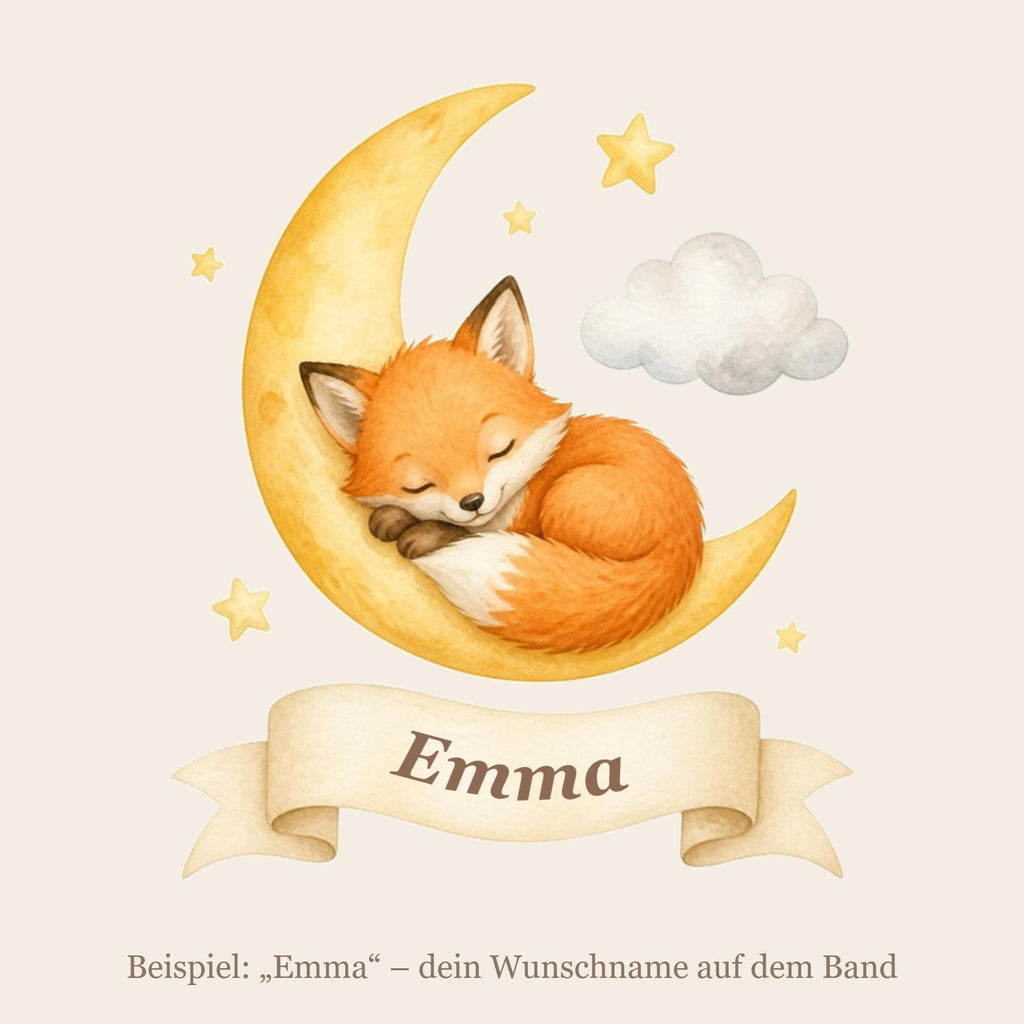 Wandsticker Fuchs auf Mond mit Name