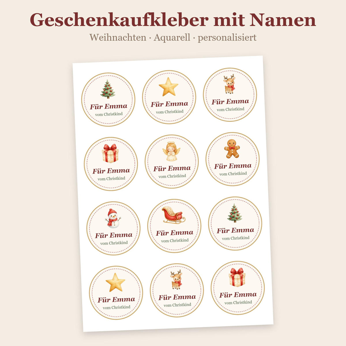Geschenkaufkleber Weihnachten mit Namen