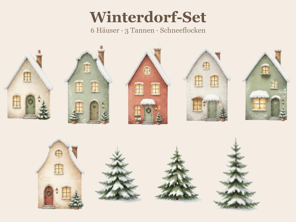 Fensterbild Weihnachten Winterdorf