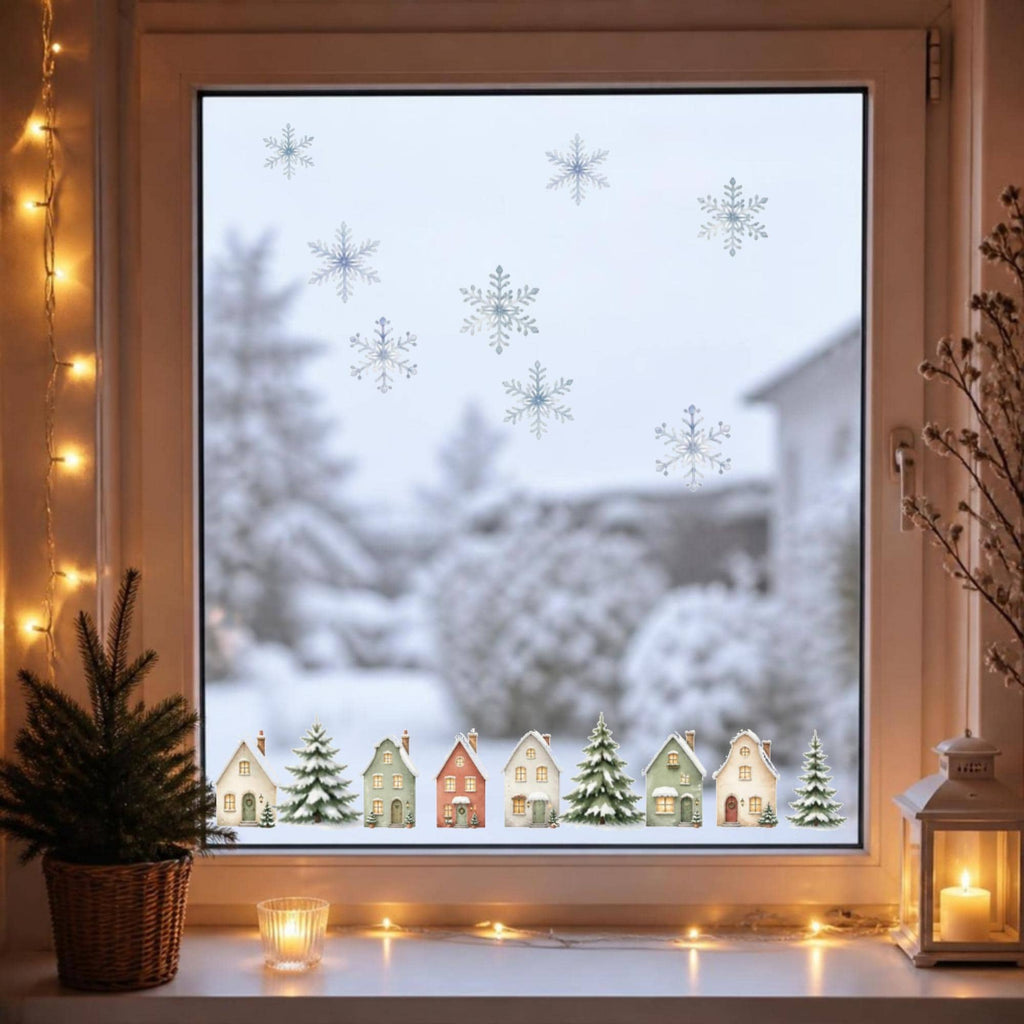 Fensterbild Weihnachten Winterdorf