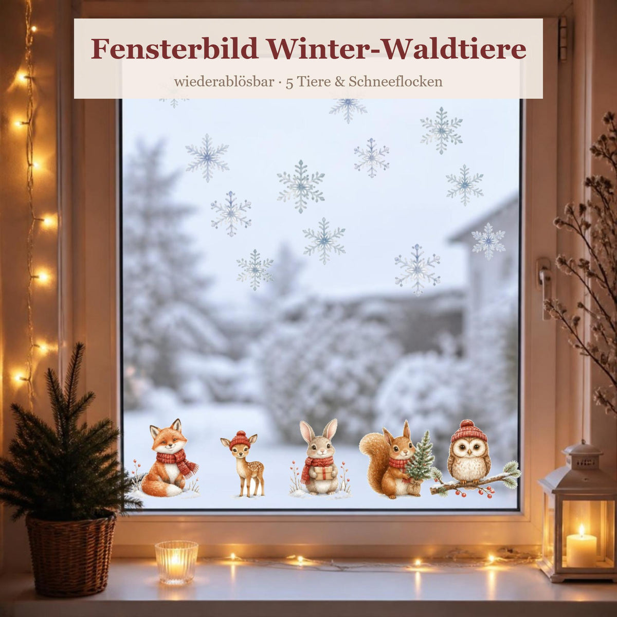 Fensterbild Winter Waldtiere