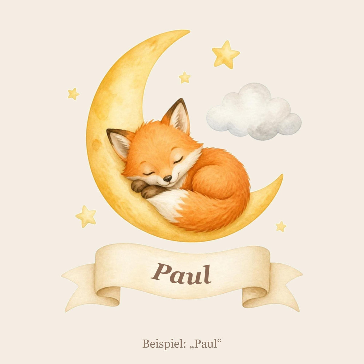 Wandsticker Fuchs auf Mond mit Name