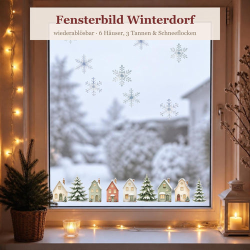 Fensterbild Weihnachten Winterdorf