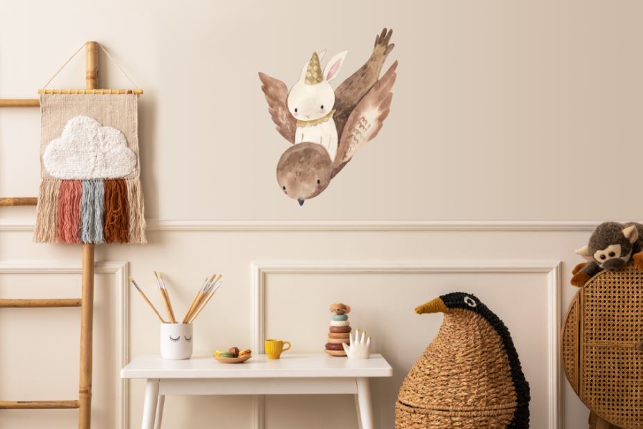 Wandsticker Aufkleber Vogel mit Hase